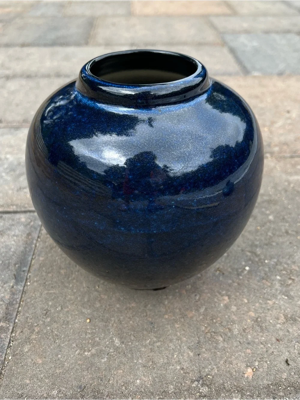 Dark Blue Ceramic Round 5.5” Tall MCM Vase